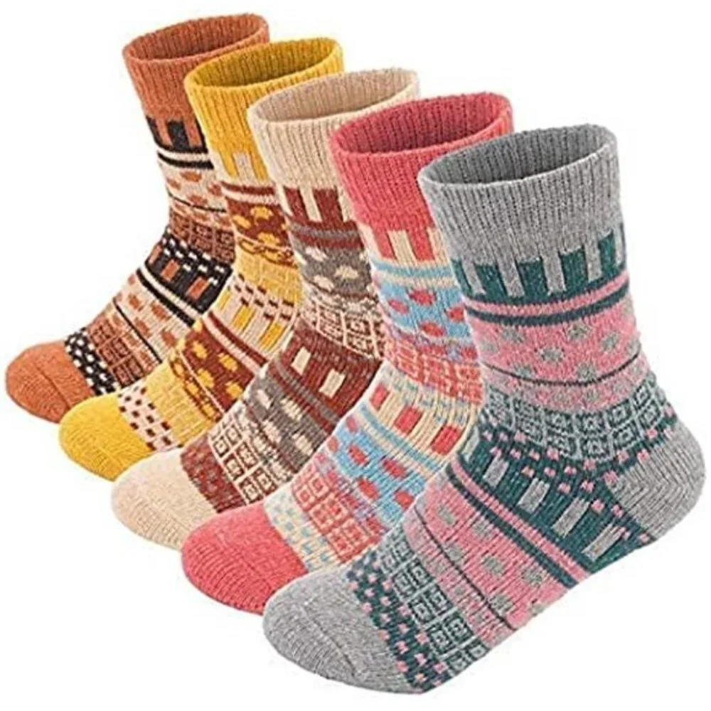 5 Pairs Women Winter Wool Warm Socks Thick Crew fuzzy Sock for Women